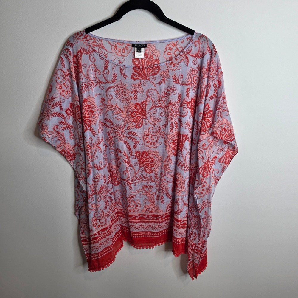 Talbots Floral Cotton Silk Poncho Top Womens Small